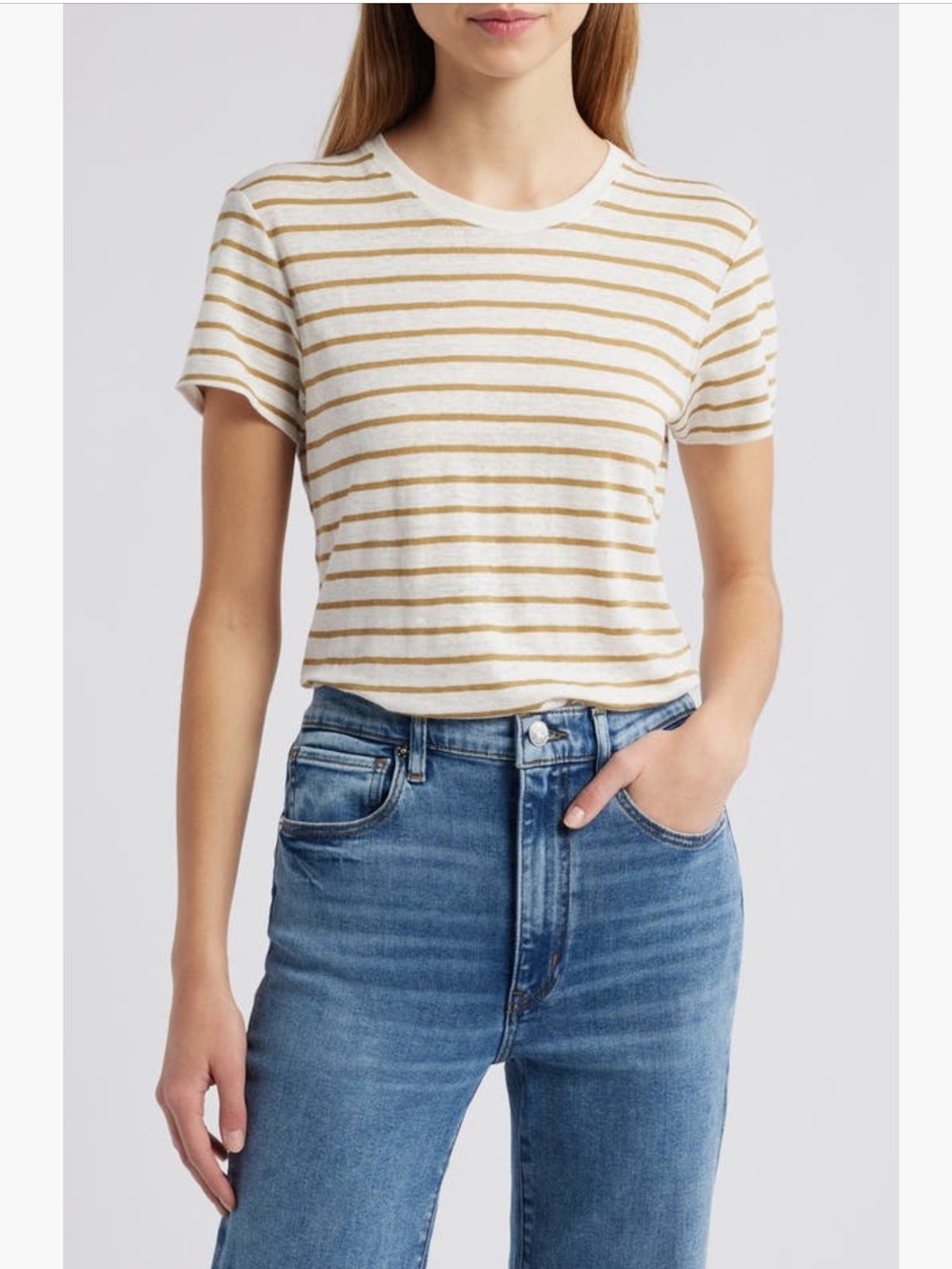 FRAME Denim women’s Stripe Linen T-Shirt